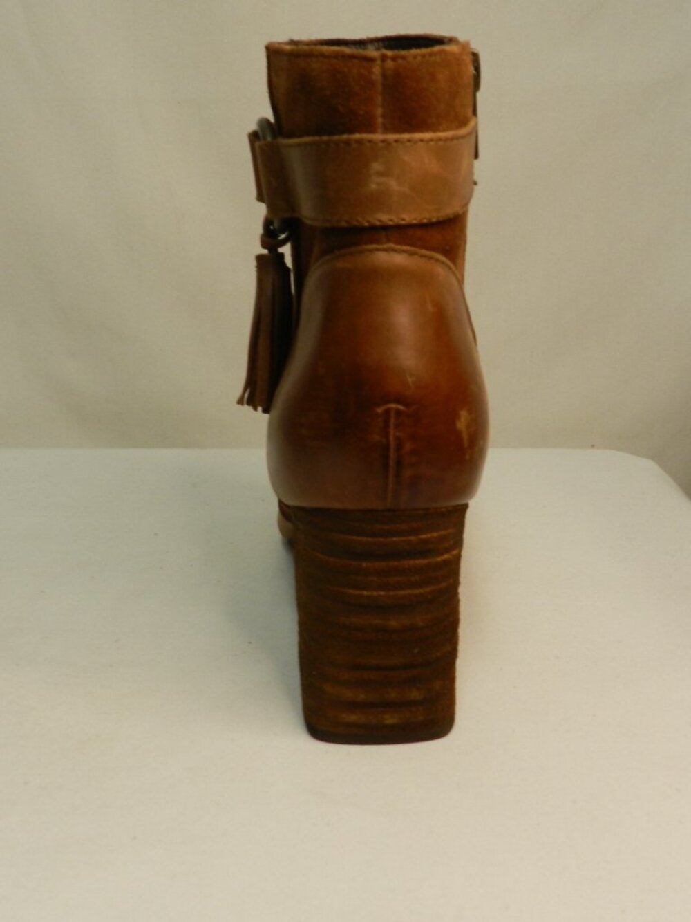 Born Leather w/Suede brown Tassel ankle Zip boots comfort block heel Size Sz 10 - Picture 4 of 13